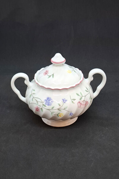 Johnson Bros Summer Floral Patterned English Vintage Porcelain Sugar Bowl wit...