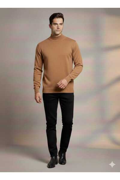 KMKkombin Men's Steel Knitted Slim Fit Plus Size Roll Neck Sports Sweater Eök