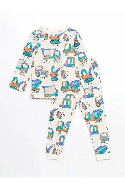 LC Waikiki Lcw Baby Ecru Crew Neck Printed Baby Boy Pajamas Suit