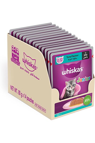 Whiskas تونة جونيور في الجيلي، طعام رطب للقطط الصغيرة، عبوة من 14 × 80 غرام