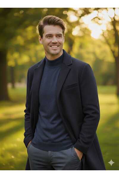 KMKkombin Men's Steel Knitted Slim Fit Plus Size Roll Neck Sports Sweater Eök