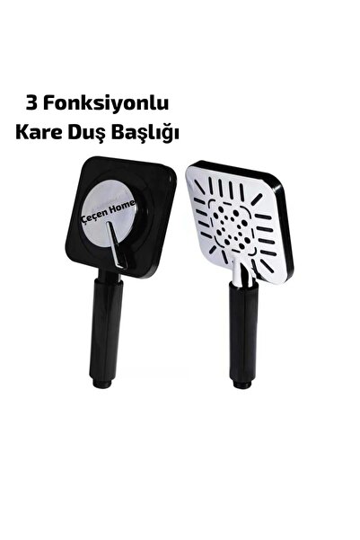 ÇEÇEN HOME 3 Fonksiyonlu Kare Duş Başlığı Su Tasarruflu Kare Duş Telefonu Kro...