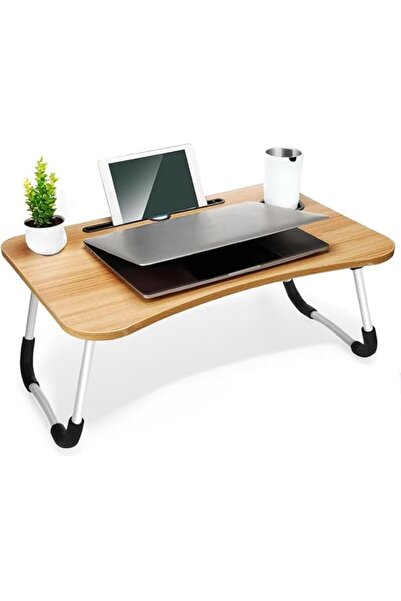 The Bros طاولة سرير خشبية للكمبيوتر المحمول - طاولة قابلة للطي مع حامل أكواب ...