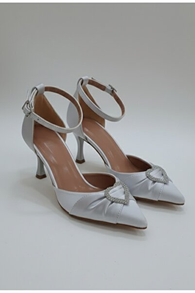 ŞAH Satin Front Gathered Heart Detail Ankle-Tied 7cm Heeled Evening Dress Shoes