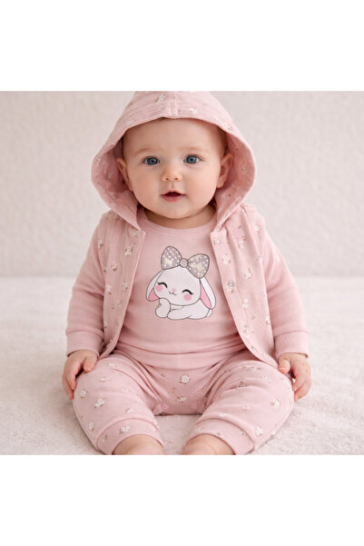 MYZİ STORE Baby Girl 100% Cotton 3-Piece Set Rabbit and Flower Pattern Size: ...