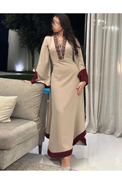 Masha Mashaeil ~ جلابيه رمضانيه انيقه ولافته للانضار بالون البيج بحواف عنابي ...