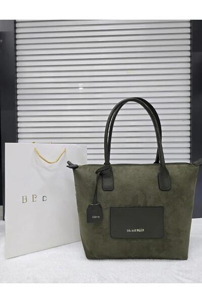 gül sezgin butik Women's Khaki Color Suede Shopper Large Volume Stylish Shoul...