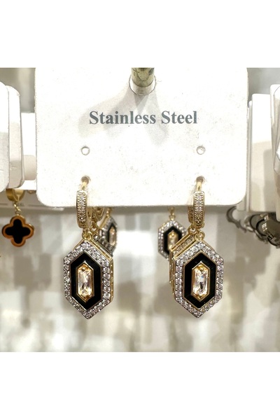 GLOW ACCESSORIES BAE أقراط من الفولاذ المقاوم للصدأ مرصعة بحجر الزركون الأسود