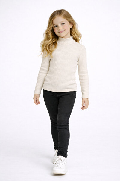 BABİDO Boys Girls Ribbed Half High Neck Long Sleeve Basic Blouse