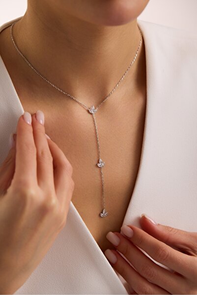 Nereze 925 Ayar Gümüş Rodyum Kaplama Y Model Lotus Çiçeği Kolye