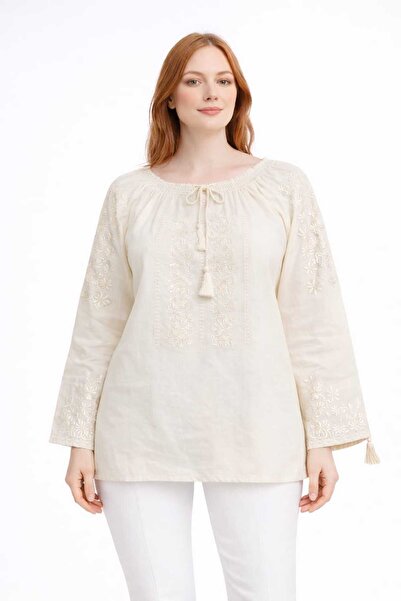 ANATOLIATEKSTILE Women's Blouse with Decorative Embroidery, Ie Dama – Casual Cut