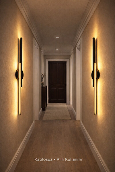 luxshome Siyah Kasa Çift Yön LED Aplik | Pilli Tak Çalıştır | Salon Antre Duv...