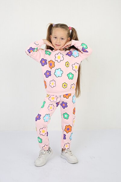 Giyimodam Three Thread Ş Fleece-Lined Star B Printed Girls' Casual Set