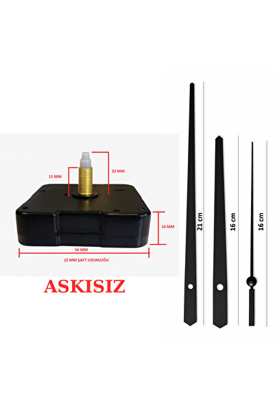 EXİZ TİCARET Askısız 22 mm Akar Sessiz Duvar Saati Mekanizması -Metal akrep-y...