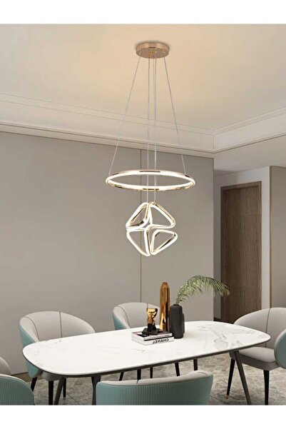 best power ثريا LED عصرية 6499 - مصباح سقف ذهبي اللون بقوة 80 واط بثلاثة مستو...