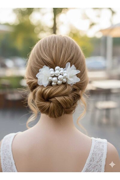 Esram Butik İncili Çiçekli Klips Toka - Siyah Beyaz Gri 3 Renk - Lüks Abiye S...