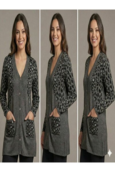 onno style women Silvery Leopard Print Classic Buttoned Jacket