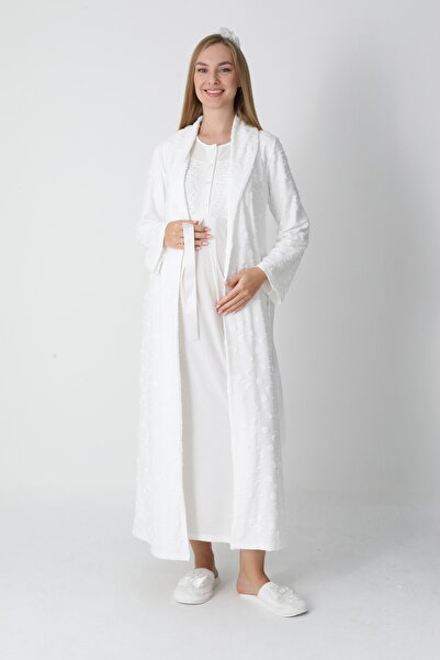 Pelin Women's Shawl Collar Lace Maternity Nightgown Dressing Gown Set