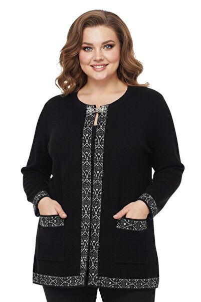 Uludağ Triko Women's Mother Knitwear Kilim Pattern Cardigan Bgl-St05066