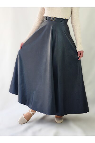 YAXİ FUSTA LARGĂ DE PIELE NEGRĂ YÜ talie înaltă AXİ BOY