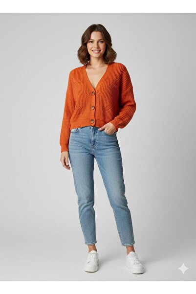 Paydey Wooden Buttoned Women's Knit Cardigan