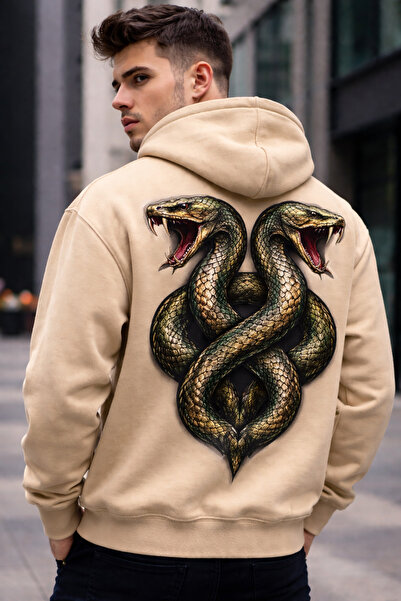 ArtYus 3 Thread Sardon Printed Double Headed Snake Printed Unisex Hooded Swea...
