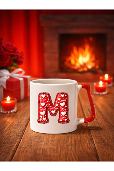 cekud tasarım baskı Sevgililer Günü Love Temalı Bordo Kalpli Kişiye Özel Harf...