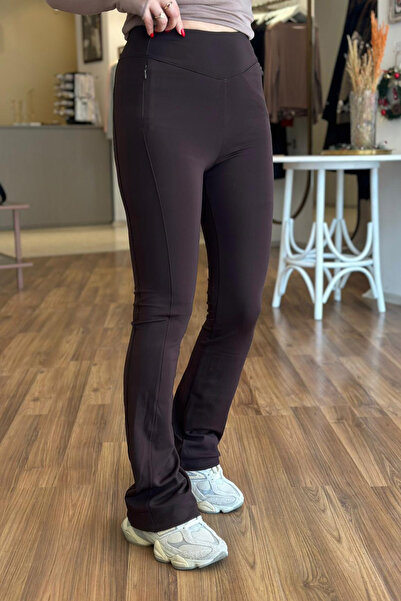 Unique Boutique Brown High Waist Inside Sh Fleece-Lined L Stretch Fabric Tights