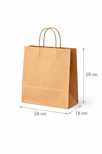 NB ENDÜSTRİYEL Kraft Burgu Saplı Çanta 26 cm X 16 cm X 29 cm 40 Adet Kağıt Po...