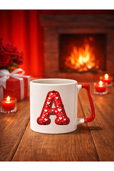 cekud tasarım baskı Sevgililer Günü Love Temalı Bordo Kalpli Kişiye Özel Harf...