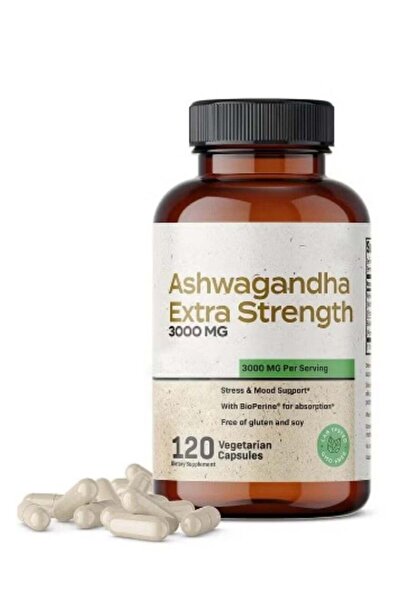 Extra كبسولات أشواغاندا بقوة 3000 ملغ - تخفيف طبيعي للتوتر ودعم المزاج - يعزز