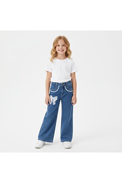 SeaBubbles Дънки с широки крачоли и бродерия с панделка