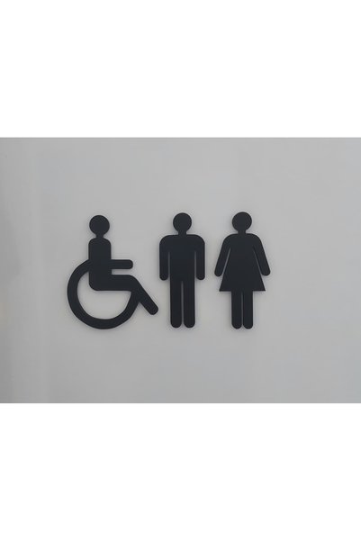 Rafine Studio 3D Wc Toilet Door Sign Set – Black Self-Adhesive Male Female Disabled Symbol Sign