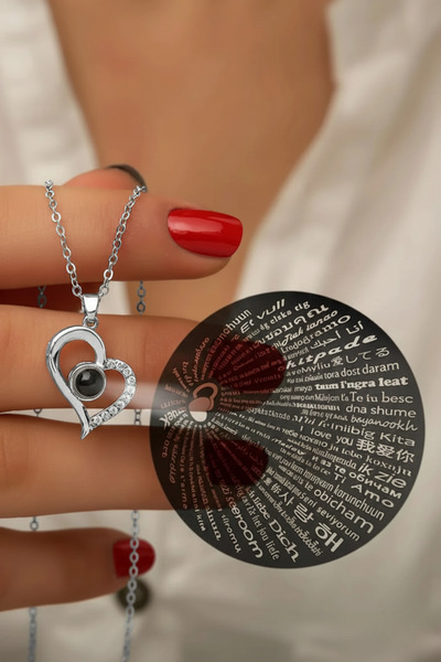 TWOGAN قلادة الحب الفضية المكتوب عليها 'أحبك' بـ 100 لغة، هدية للحبيب من الفو...