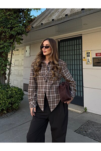 Laluvia Cămașă de designer maro din bumbac 100% piese - 3201