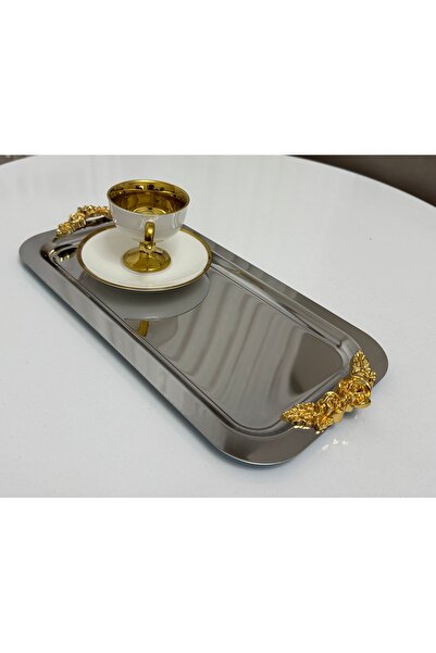 SEVA ÇELİK 1 Piece of Steel Large Rectangular Serving and Presentation Tray w...