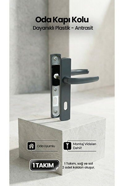 ÖZFIRAT PVC YAPI PVC Pimapen Plastik Oda Kapı Kolu - Antrasit - (1 Takım)