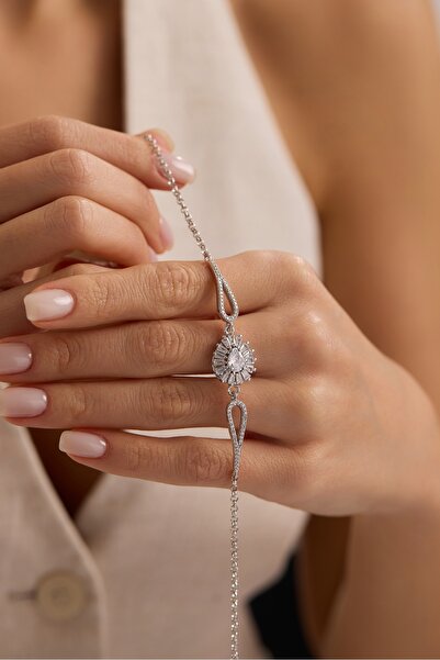 Nereze 925 Ayar Gümüş Rodyum Kaplama Kelepçe Model Damla Beyaz Tektaş Bileklik