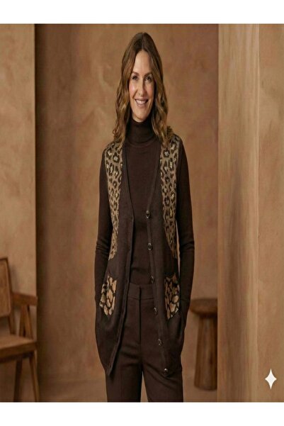 onno style woman Silvery Leopard Print Knitwear Classic Buttoned Vest