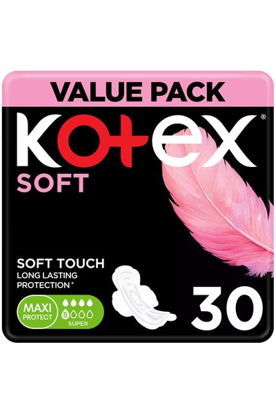 Kotex وسادات حماية ماكسي ناعمة الملمس، 30 وسادة