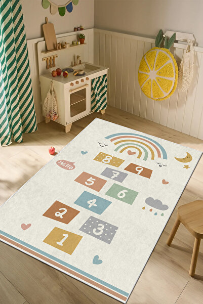 PINKIE HOME Kaymaz Taban Makinede Yıkanabilir Leke Tutmaz Seksekli Gökku Oyun...