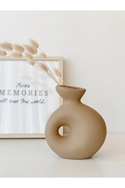 Hestia Home مزهرية سيراميك مثقوبة بلون القهوة الحليبية