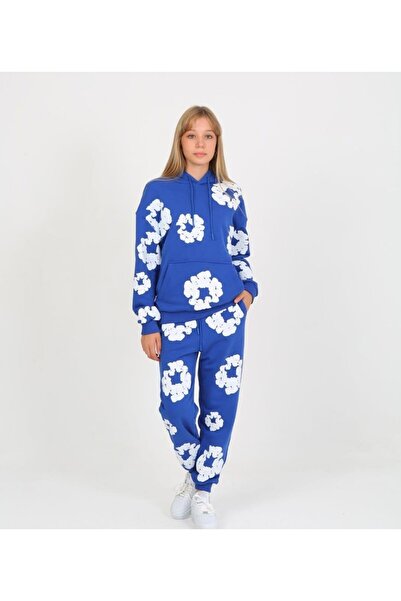 Magu Детски памучен комплект от тениска и спортен панталон с флорални мотиви ...