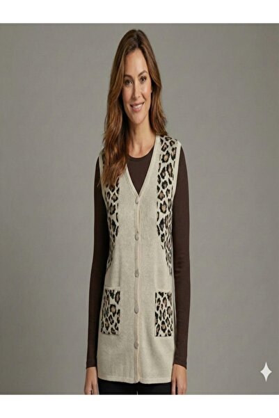 onno style woman Класическа жилетка с копчета и леопардов принт