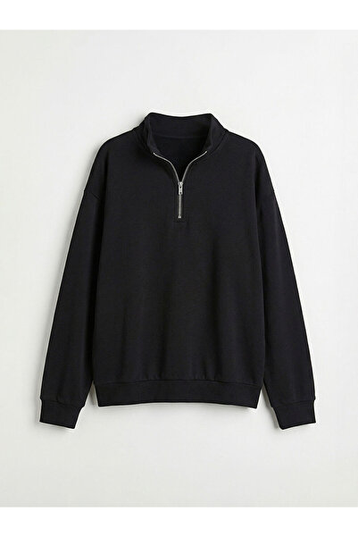 LC Waikiki Hanorac negru cu jumătate de fermoar guler ridicat pentru băieți t...