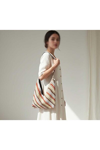 NEXT LİFE STORE حقيبة كتف محبوكة يدويًا – حقيبة نسائية بنمط بوهيمي، مع حزام ملون