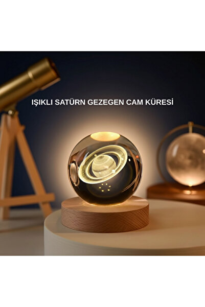 ZERO LAND NRTMSA Satürn Gezegenli Kristal Küre LED Lamba USB’li (174950) Ahşa...