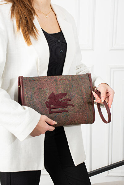 Ventus Etnik desen bordo portföy çanta