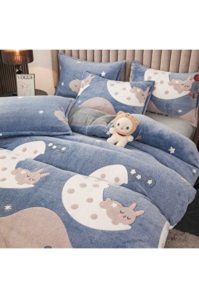 JOJO HOME Set de lenjerie de pat Cocolino 4 piese albastru „Vis dulce” cu iep...