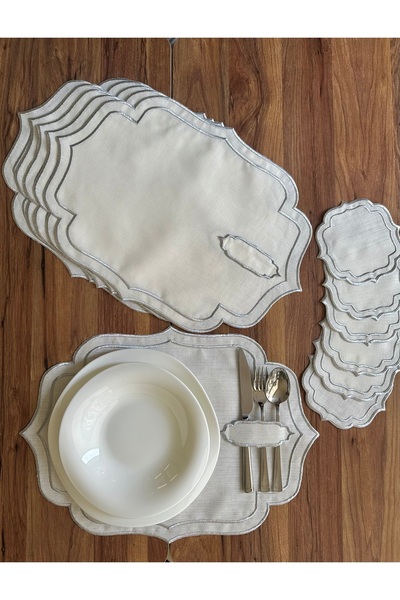 NURHAN HOME COLLECTION Double Row Silver Embroidered 12-Piece American Servic...